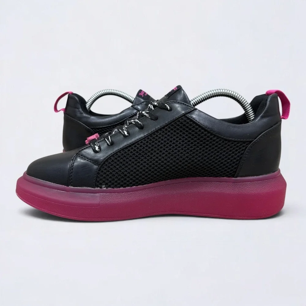 Juicy Couture Demi Sneakers Womens 9 Black Pink Platform Mesh Logo Lace Charms